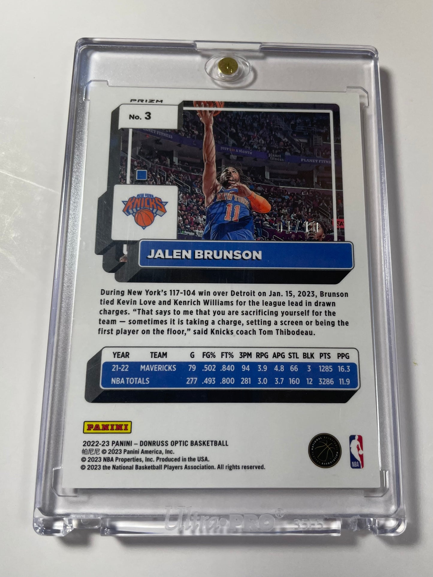2022/23 Donruss Optic #3 Jalen Brunson Gold Wave (#1/10) / MT9