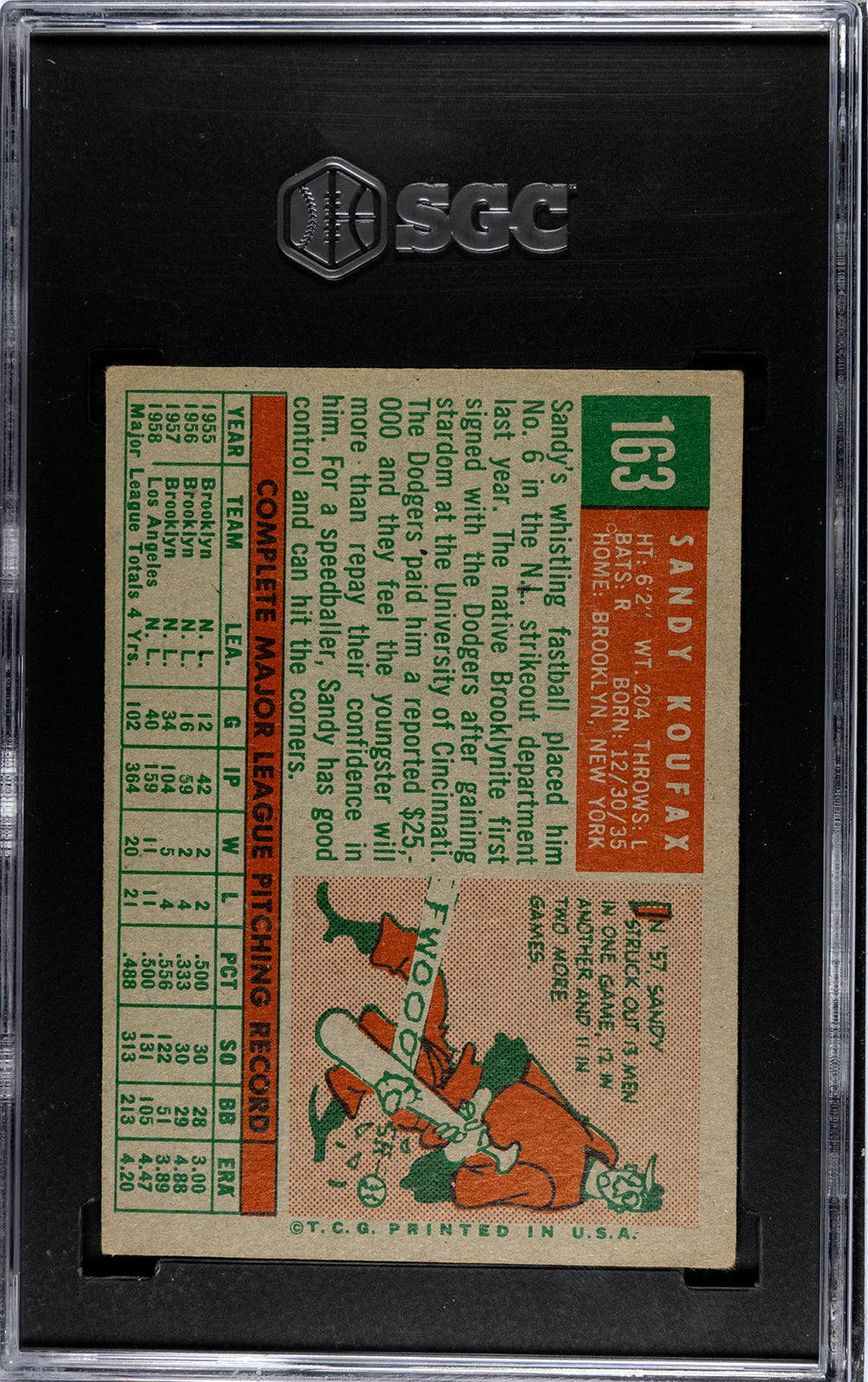1959 Topps #163 Sandy Koufax / SGC 4.5 / C6644