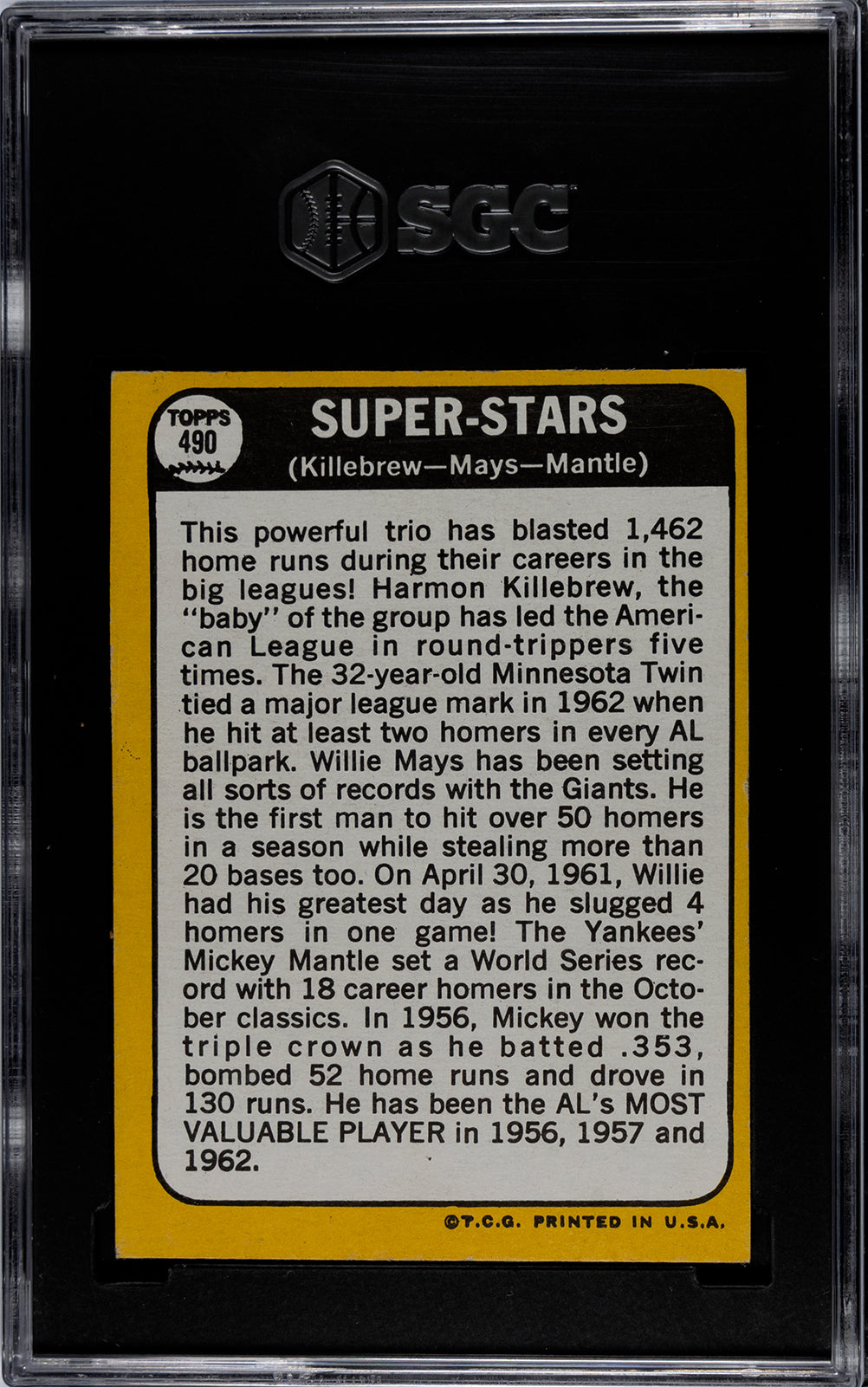 1968 Topps #490 Super Stars Mantle/Mays/Killebrew / SGC 6 / C9028