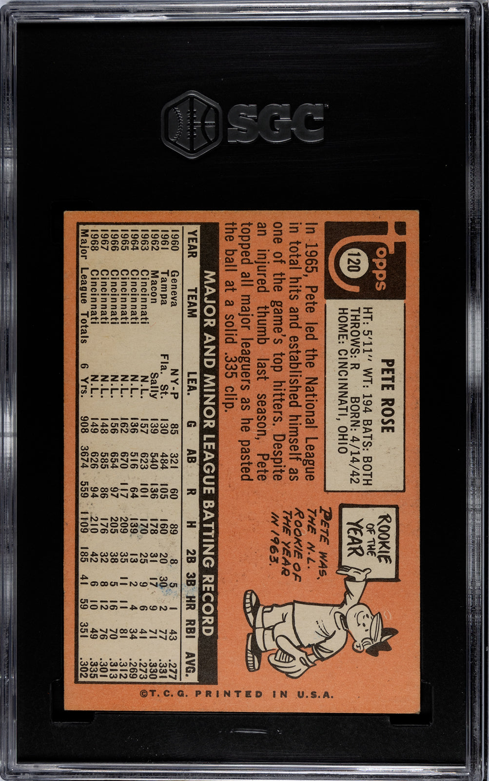 1969 Topps #120 Pete Rose / SGC 6 / C9259