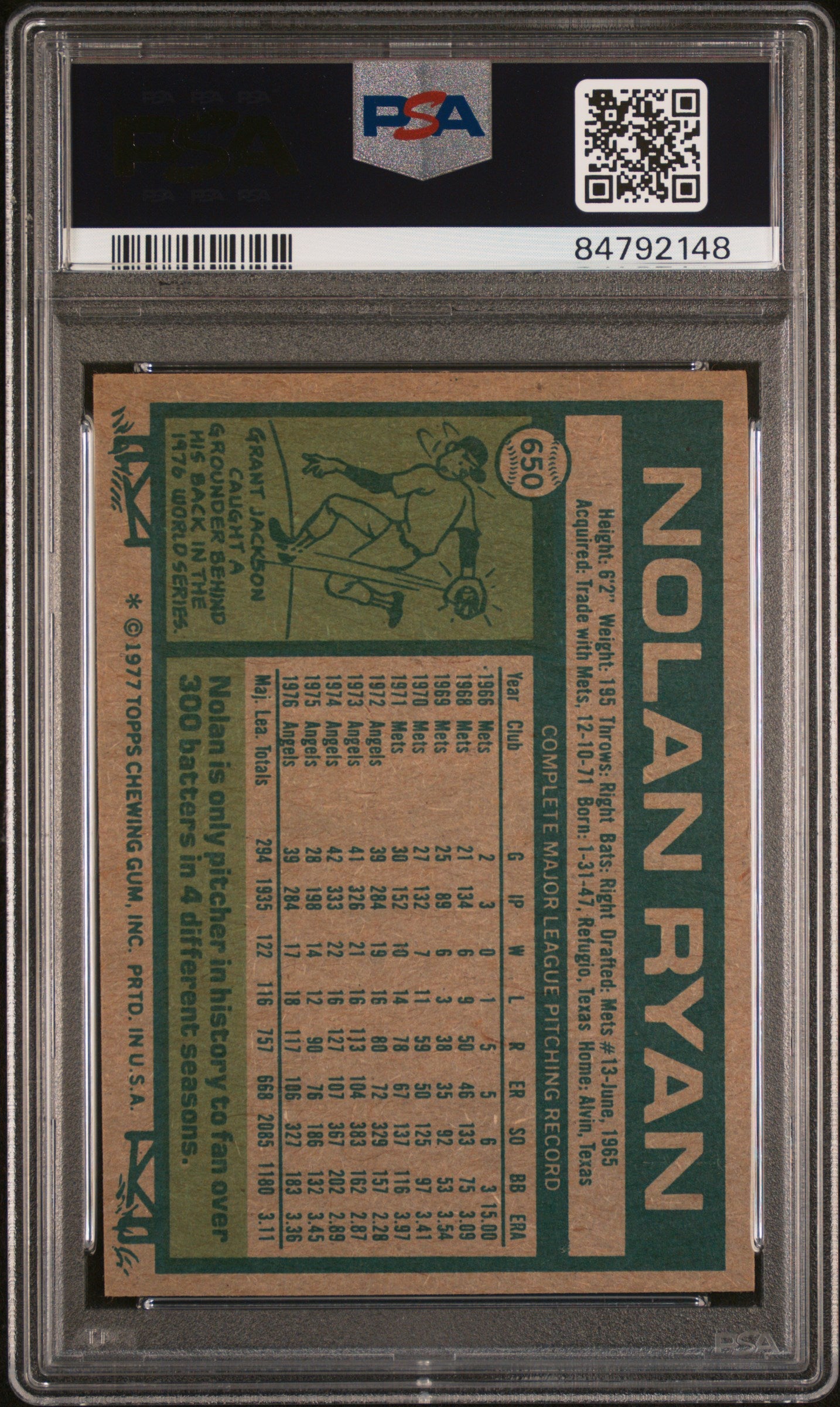 1977 Topps #650 Nolan Ryan / PSA 7 / C2148