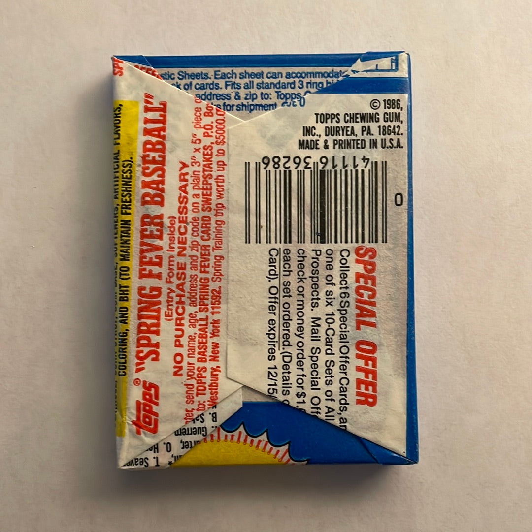 1986 Topps Baseball Wax Pack