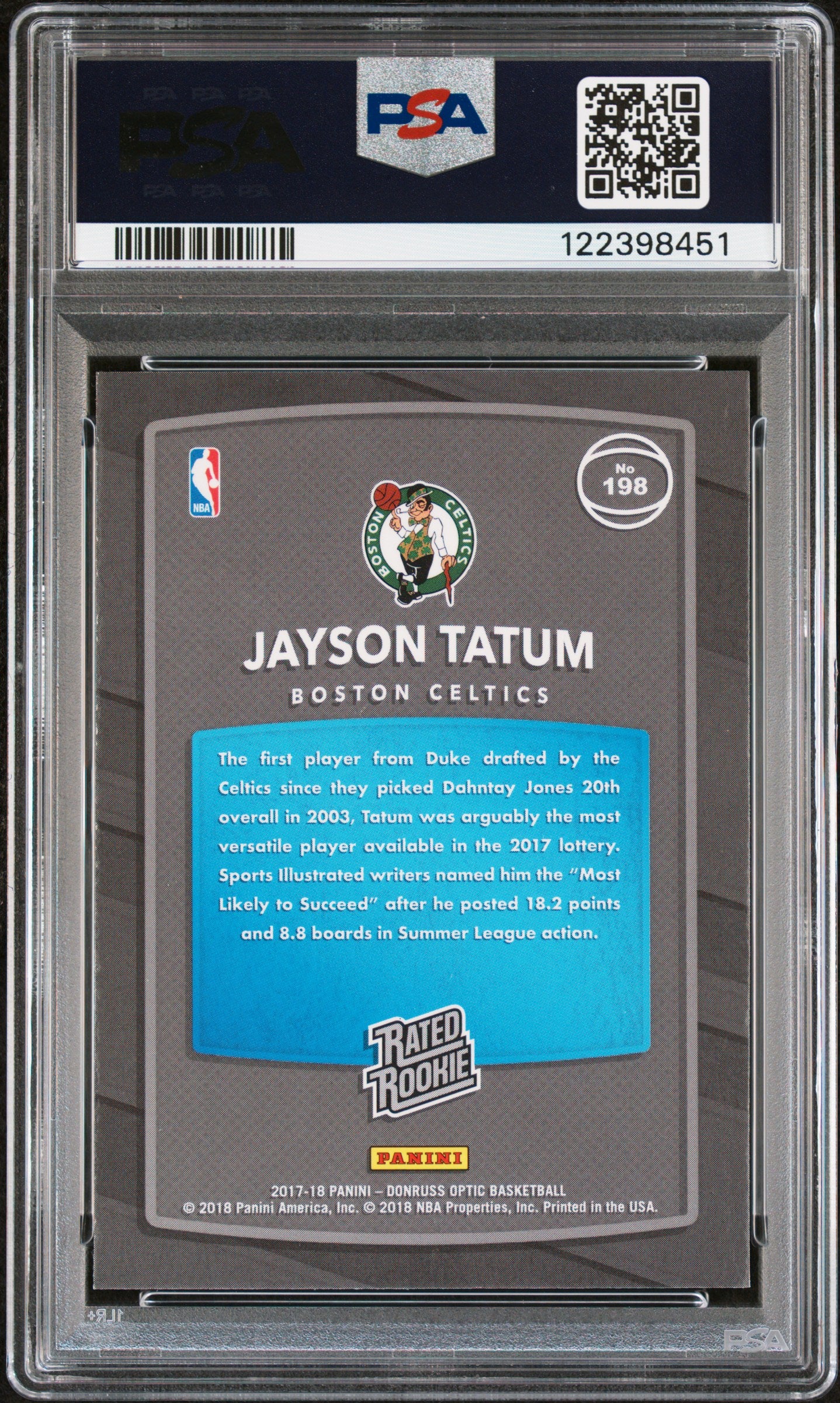 2017 Donruss Optic #198 Jayson Tatum RC Red Yellow / PSA 9 / C8451