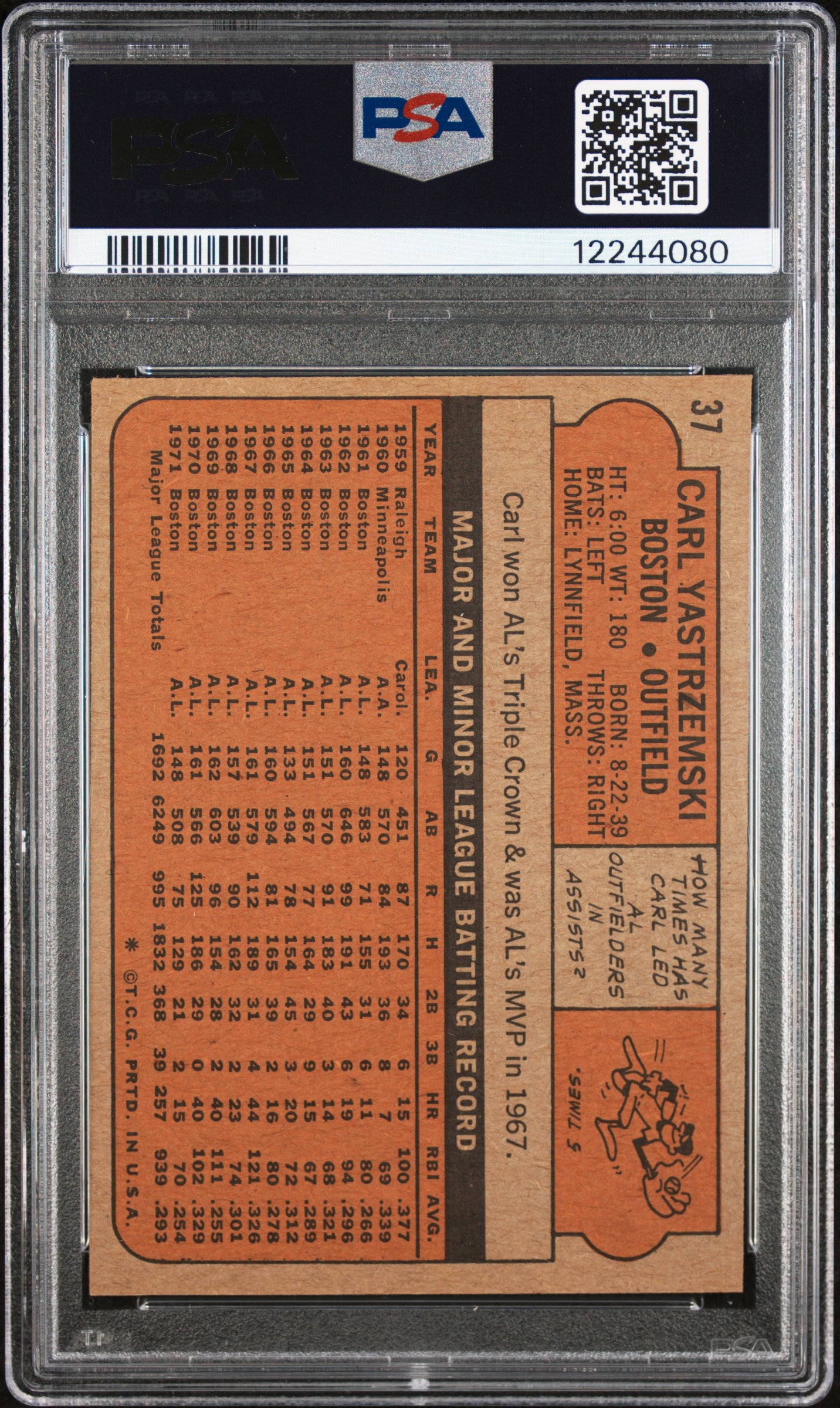 1972 Topps #37 Carl Yastrzemski / PSA 8 / C4080