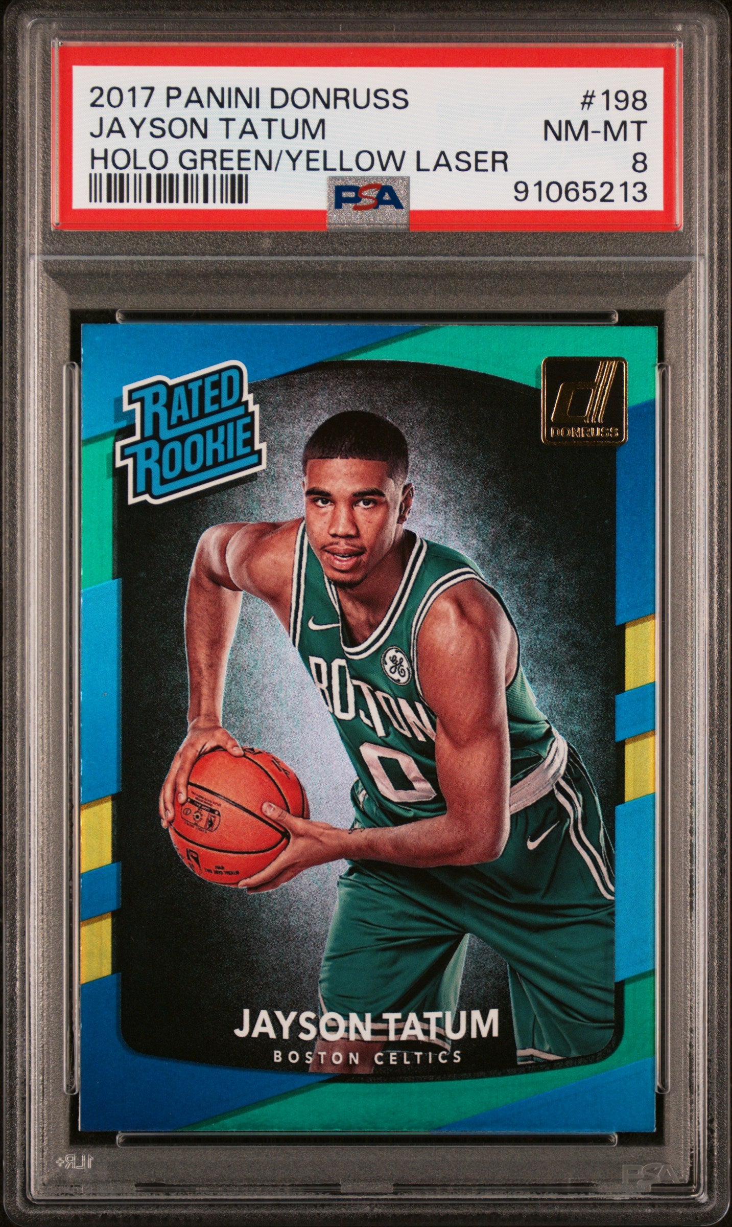 2017 Donruss #198 Jayson Tatum RC Green/Yellow Laser / PSA 8 / C5213