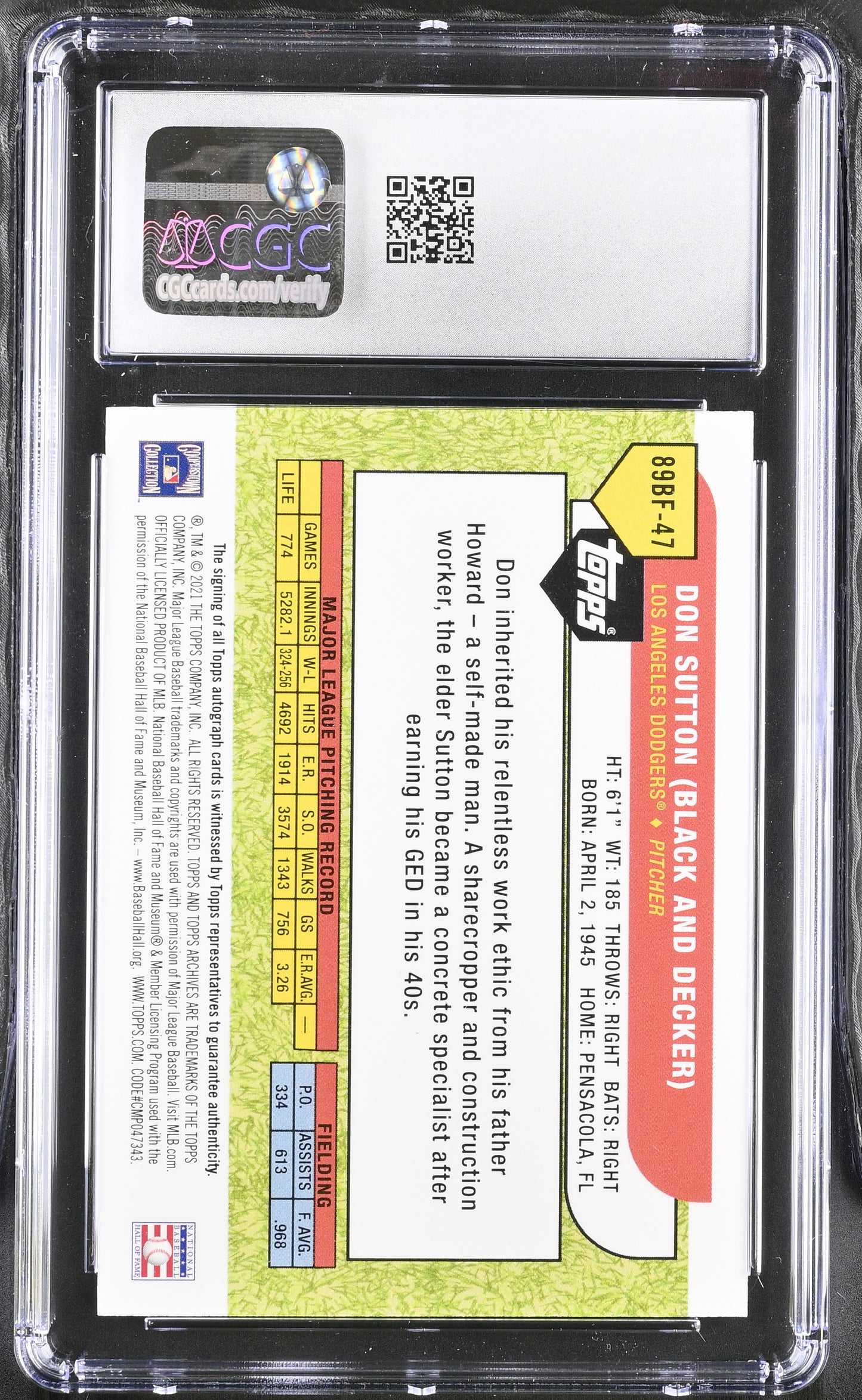 2021 Topps Archives '89 Big Foil Auto #89BF-47 Don Sutton / CGC 9.5 / C1001