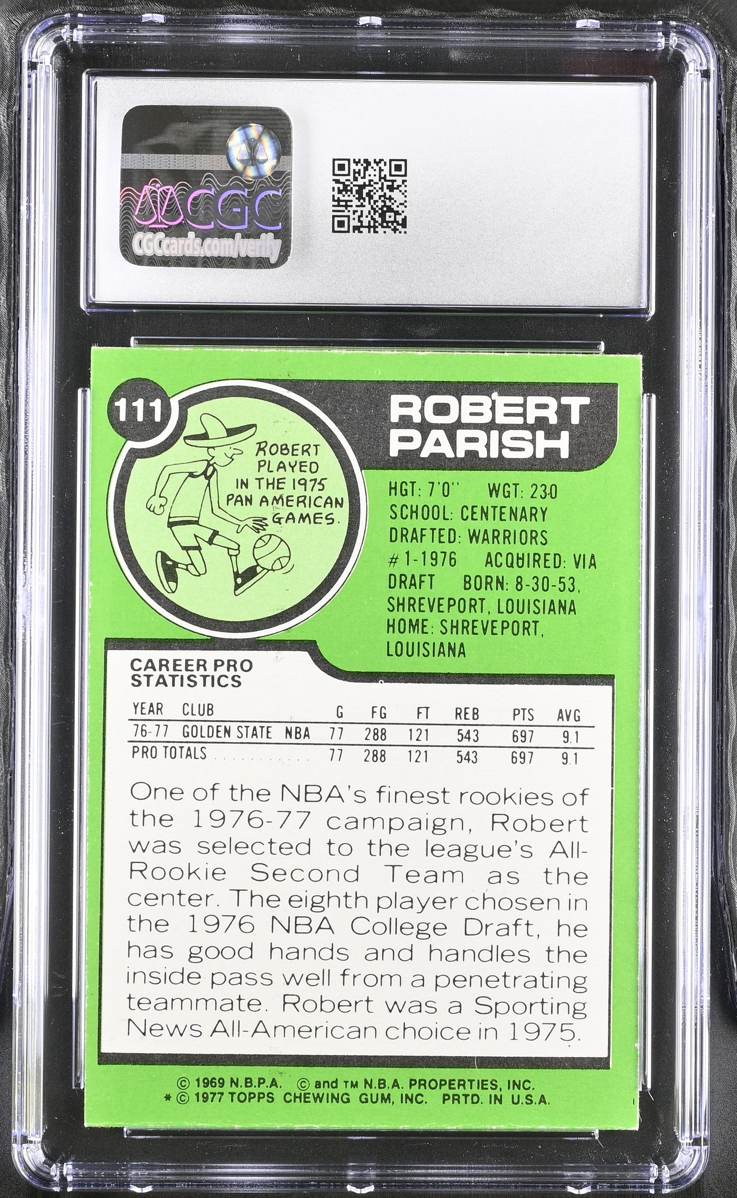1977-78 Topps #111 Robert Parrish RC / CGC 6.5 / C1010
