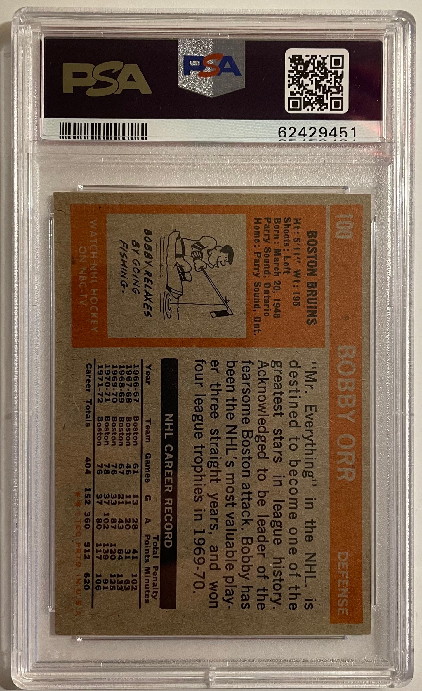 1972 Topps #100 Bobby Orr / PSA 6 / C9451