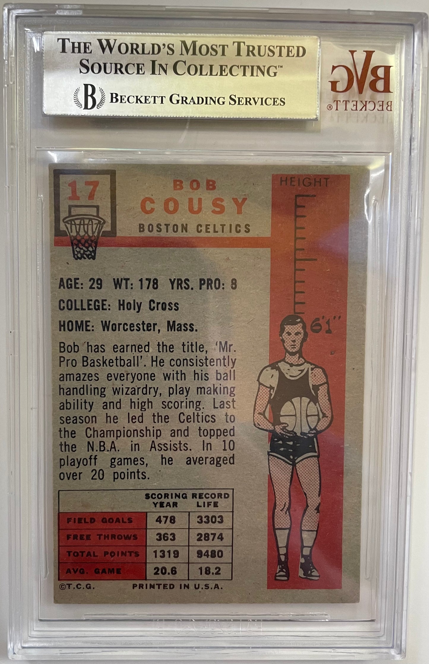 1957 Topps #17 Bob Cousy RC / BVG 5 / C6707