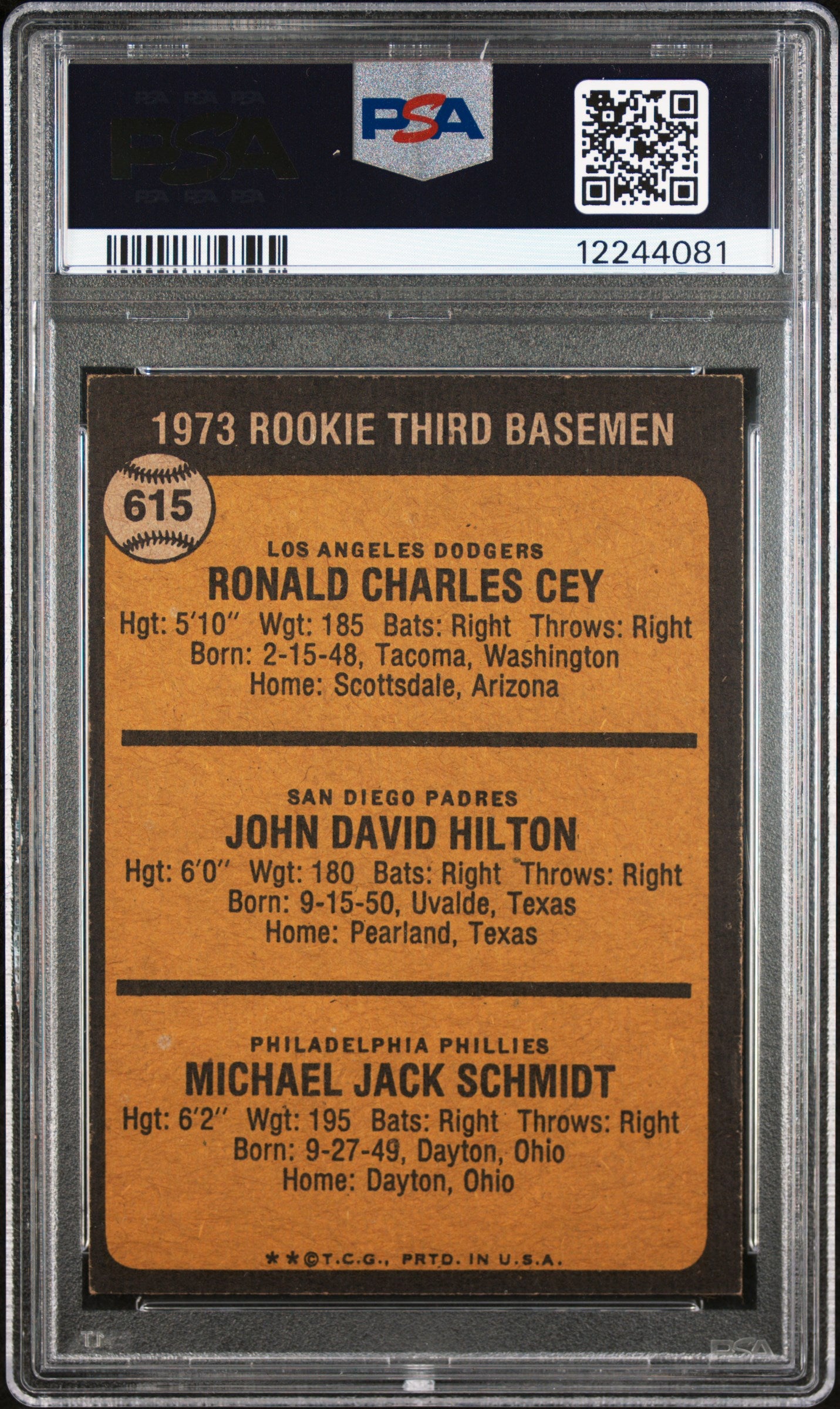 1973 Topps #615 Mike Schmidt RC / PSA 6 / C4081