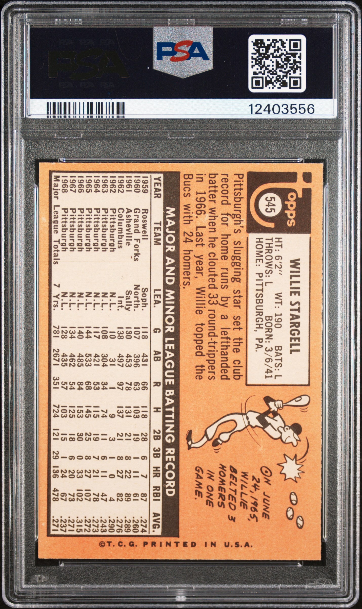 1969 Topps #545 Willie Stargell / PSA 8 / C3556