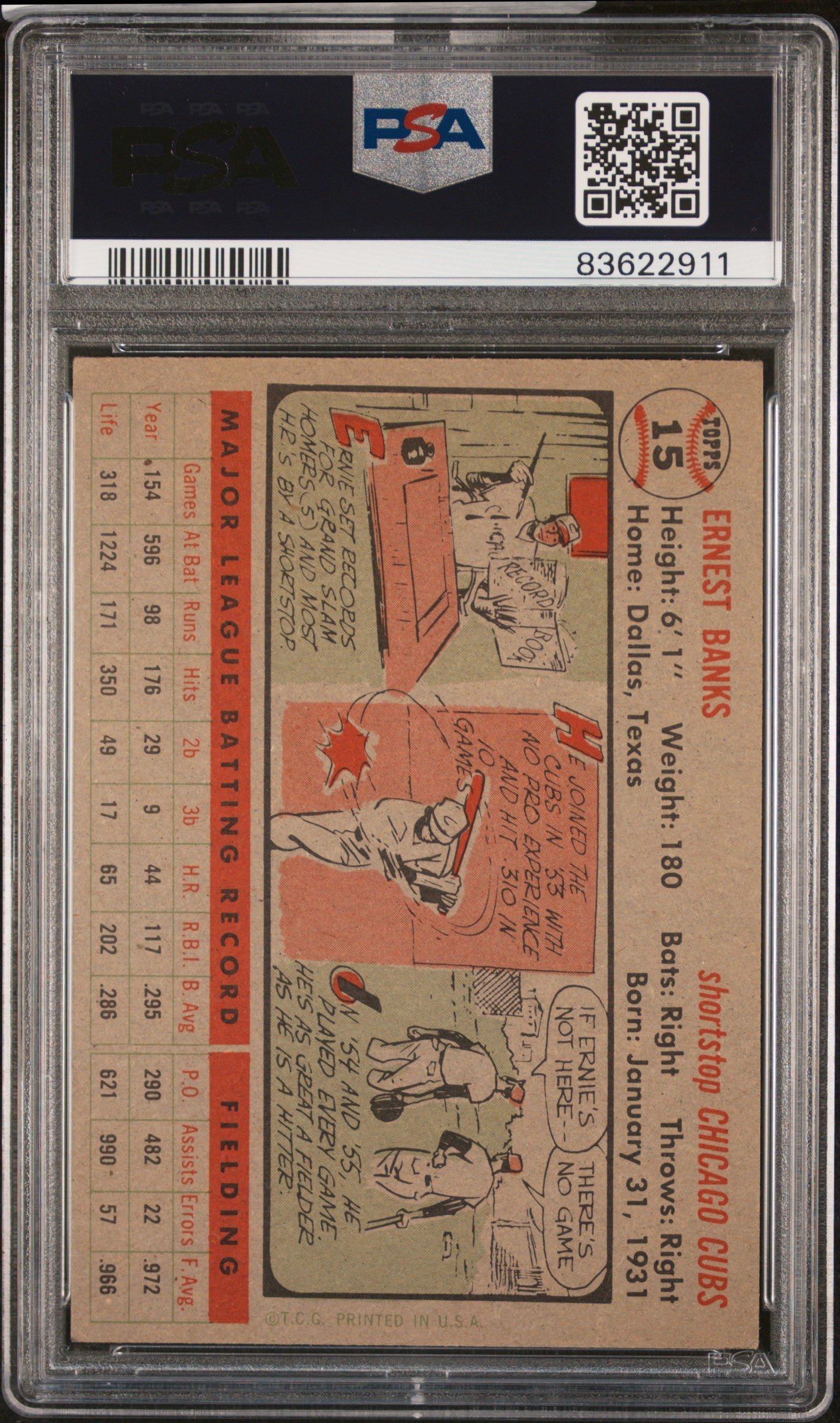 1956 Topps #15 Ernie Banks GB / PSA 3 / C2911