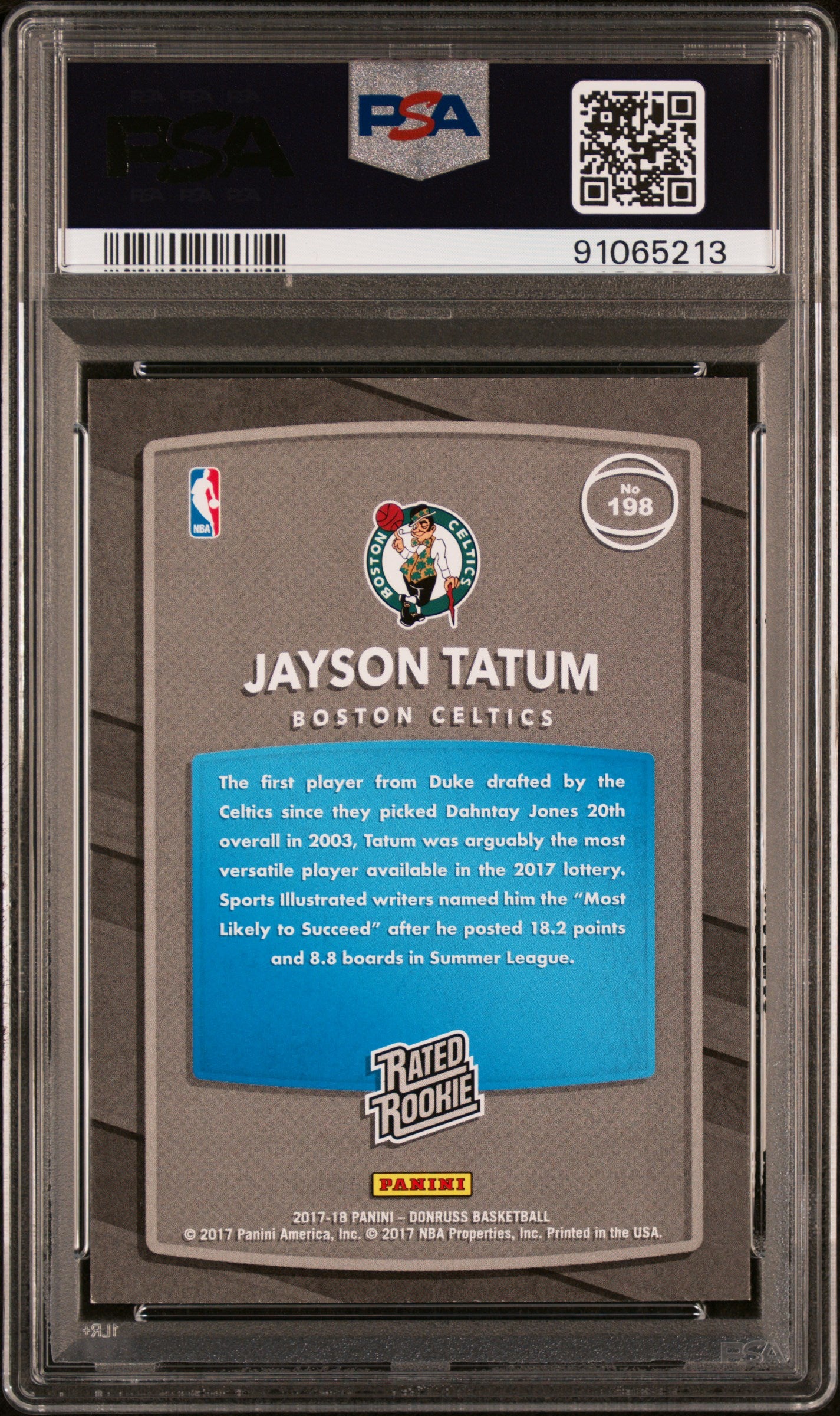 2017 Donruss #198 Jayson Tatum RC Green/Yellow Laser / PSA 8 / C5213