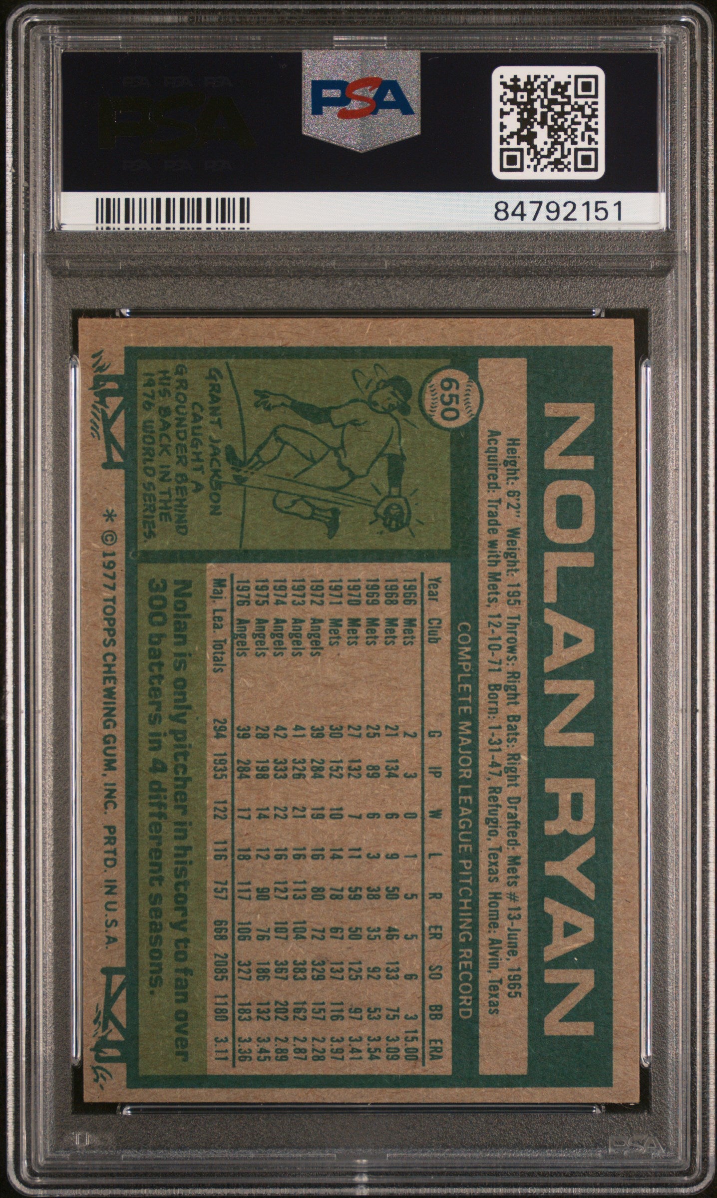 1977 Topps #650 Nolan Ryan / PSA 5 / C2151