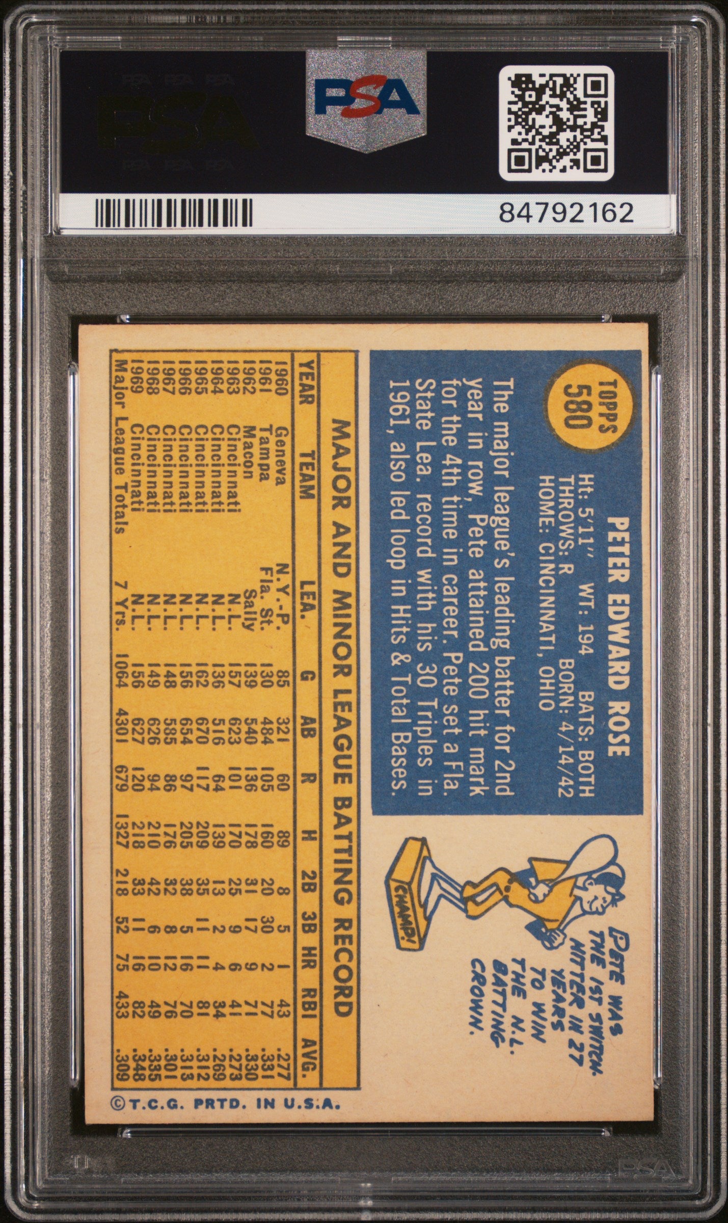 1970 Topps #580 Pete Rose / PSA 6 / C2162