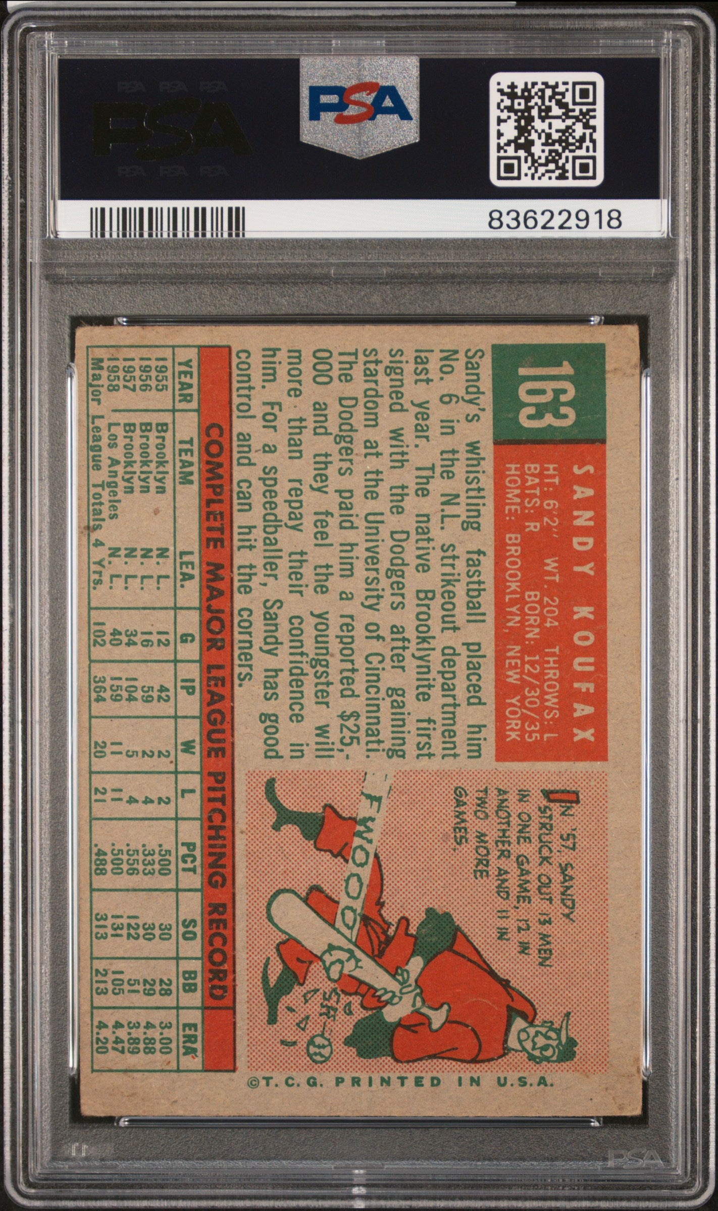 1959 Topps #163 Sandy Koufax / PSA 3 / C2918