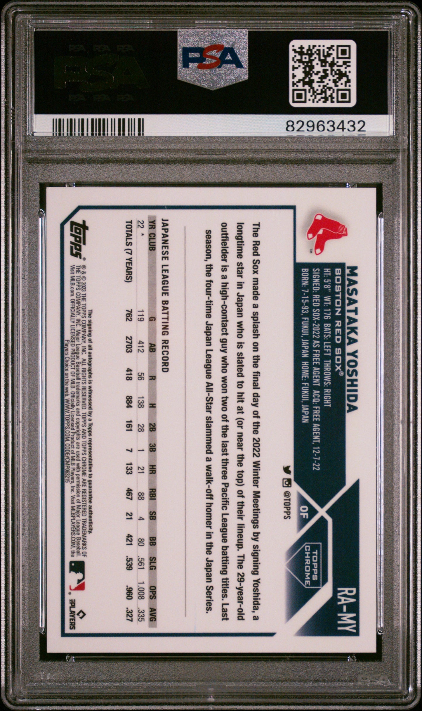 2023 Topps Chrome #RAMY Masataka Yoshida RC Auto / PSA 10 / C3432