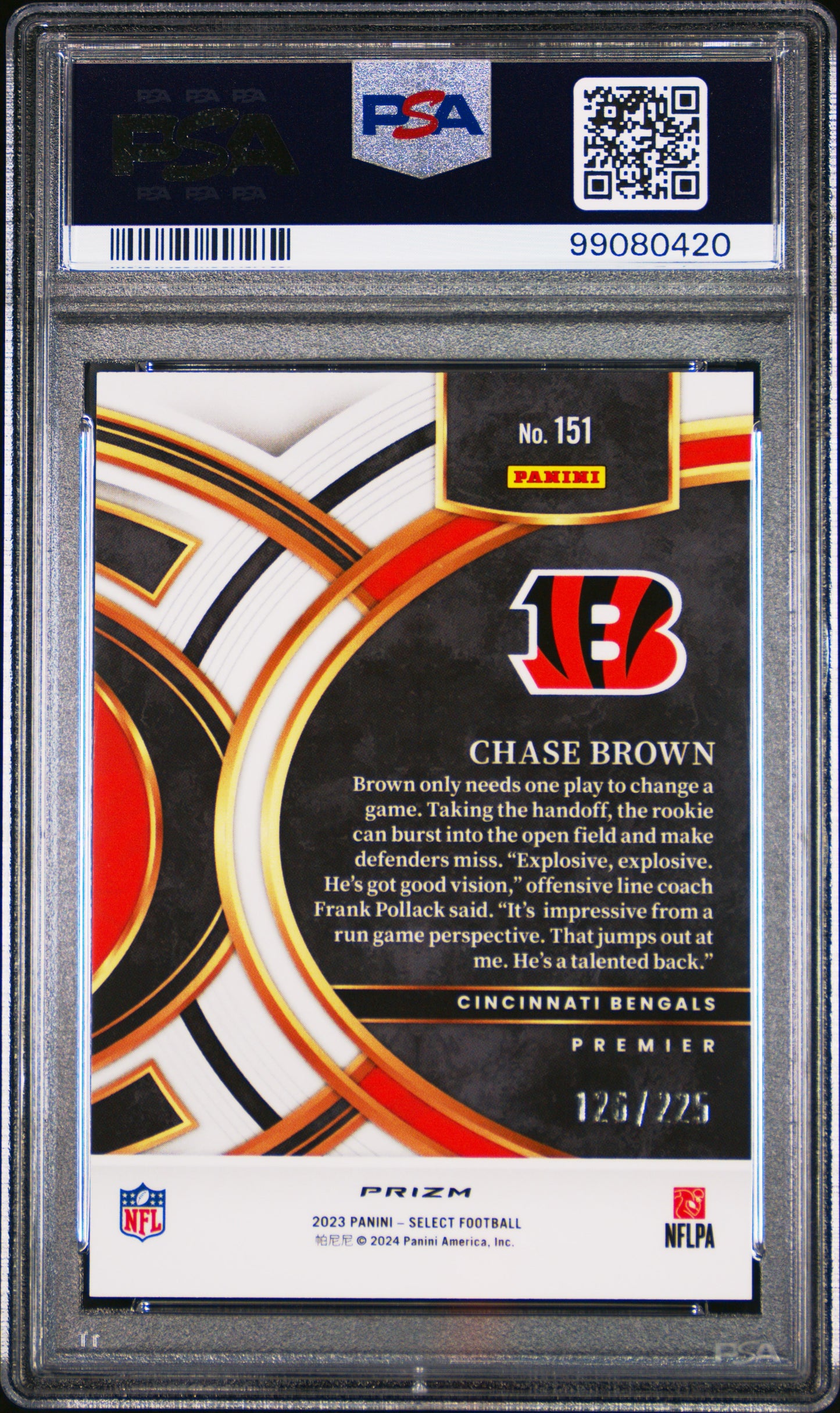 2023 Select #151 Chase Brown Tri-Color Prizm (126/225) / PSA 10 / C0420