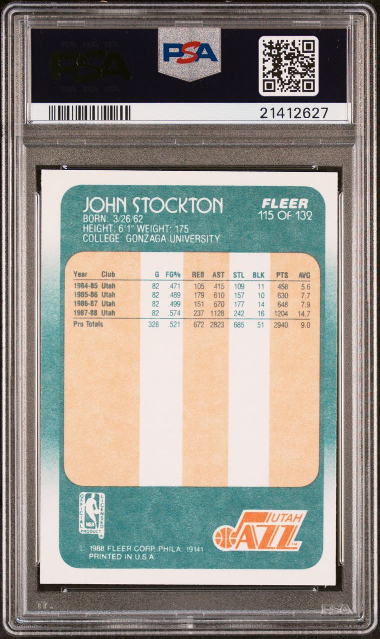 1988 Fleer #115 John Stockton RC / PSA 9 / C2627