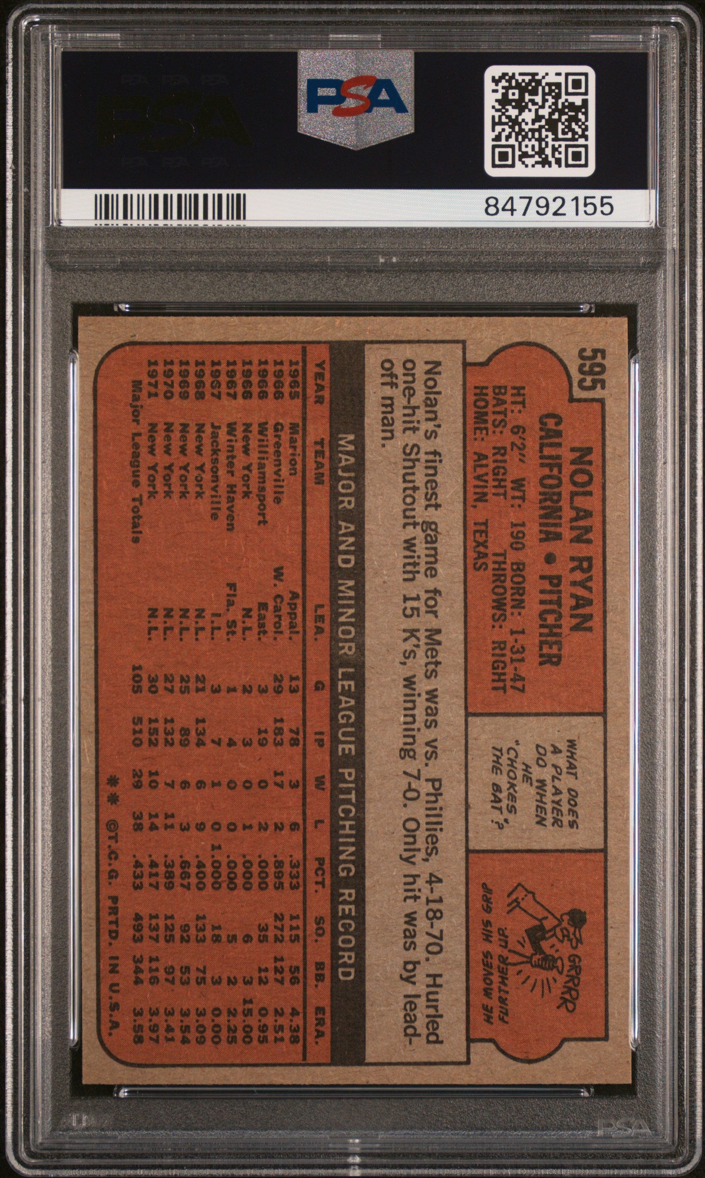 1972 Topps #595 Nolan Ryan / PSA 5 / C2155