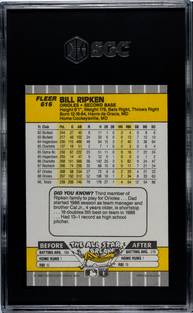 1989 Fleer #616 Bill Ripken FF Error / SGC 8 / C5387