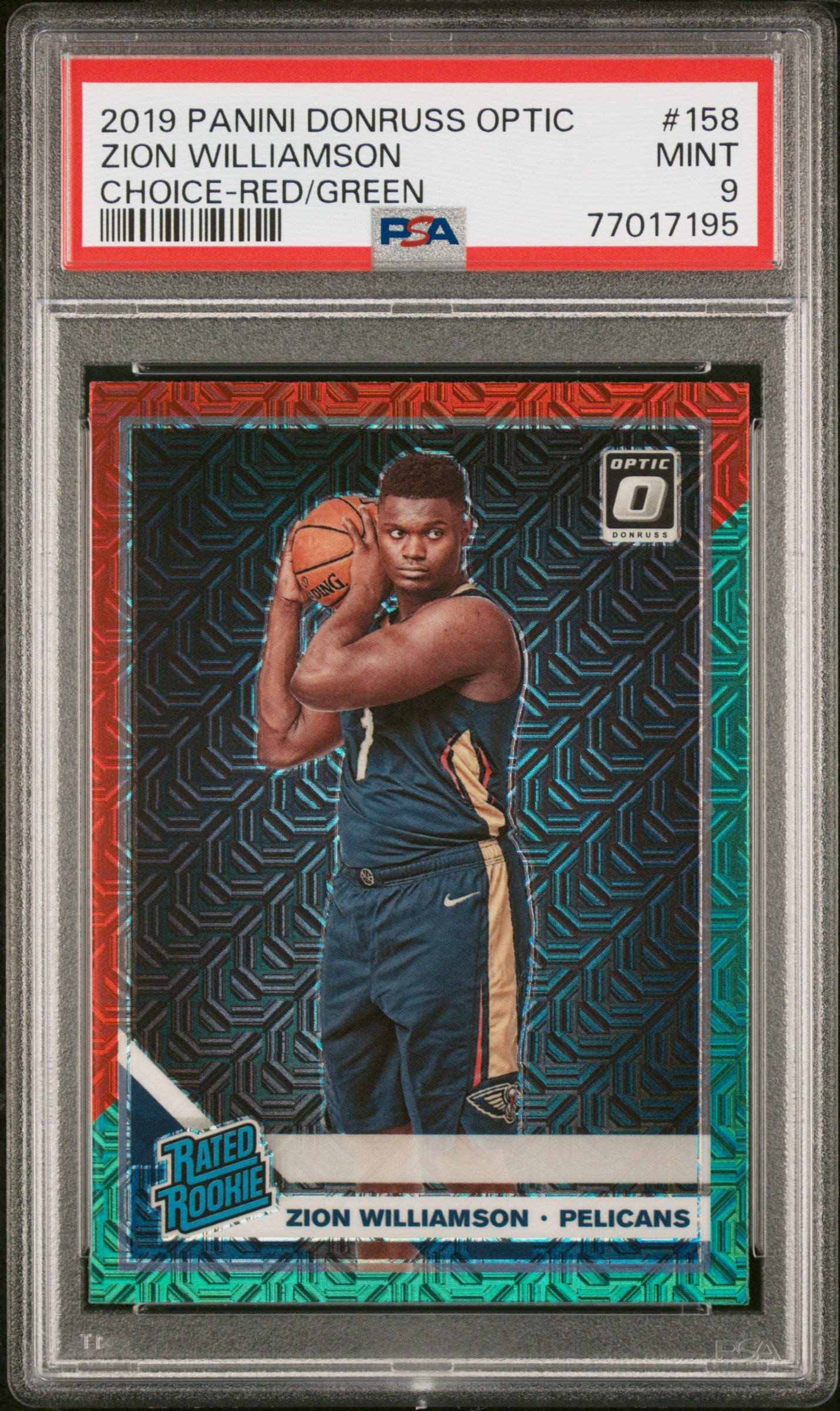 2019 Donruss Optic #158 Zion Williamson RC Choice Red/Green / PSA 9 / C7195