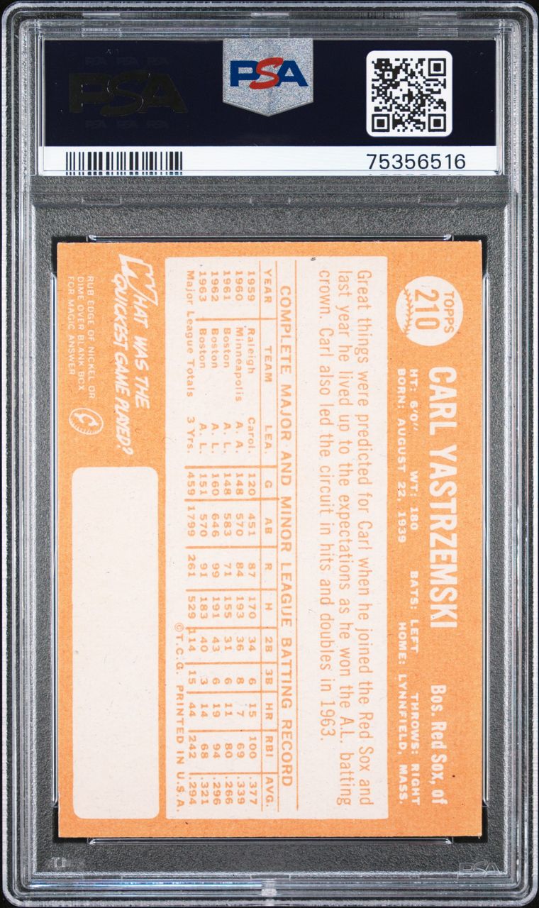1964 Topps #210 Carl Yastrzemski / PSA 4 / C6516
