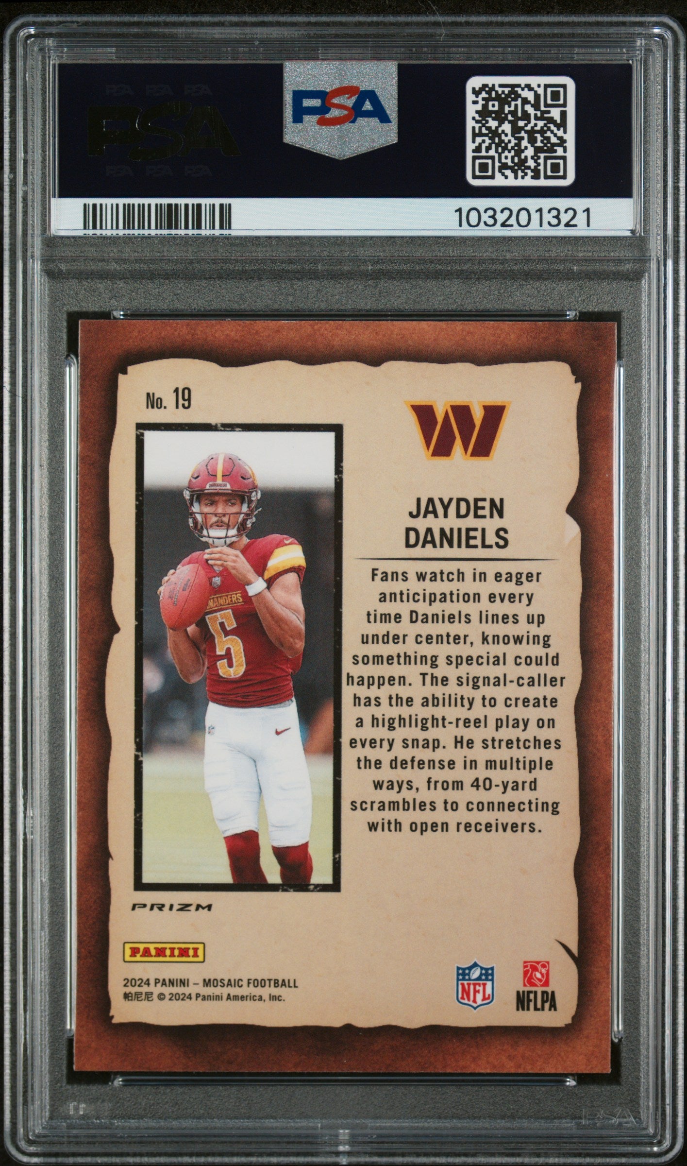 2024 Panini Mosaic Notoriety #19 Jayden Daniels Mosaic Green Prizm / PSA 10 / C1321