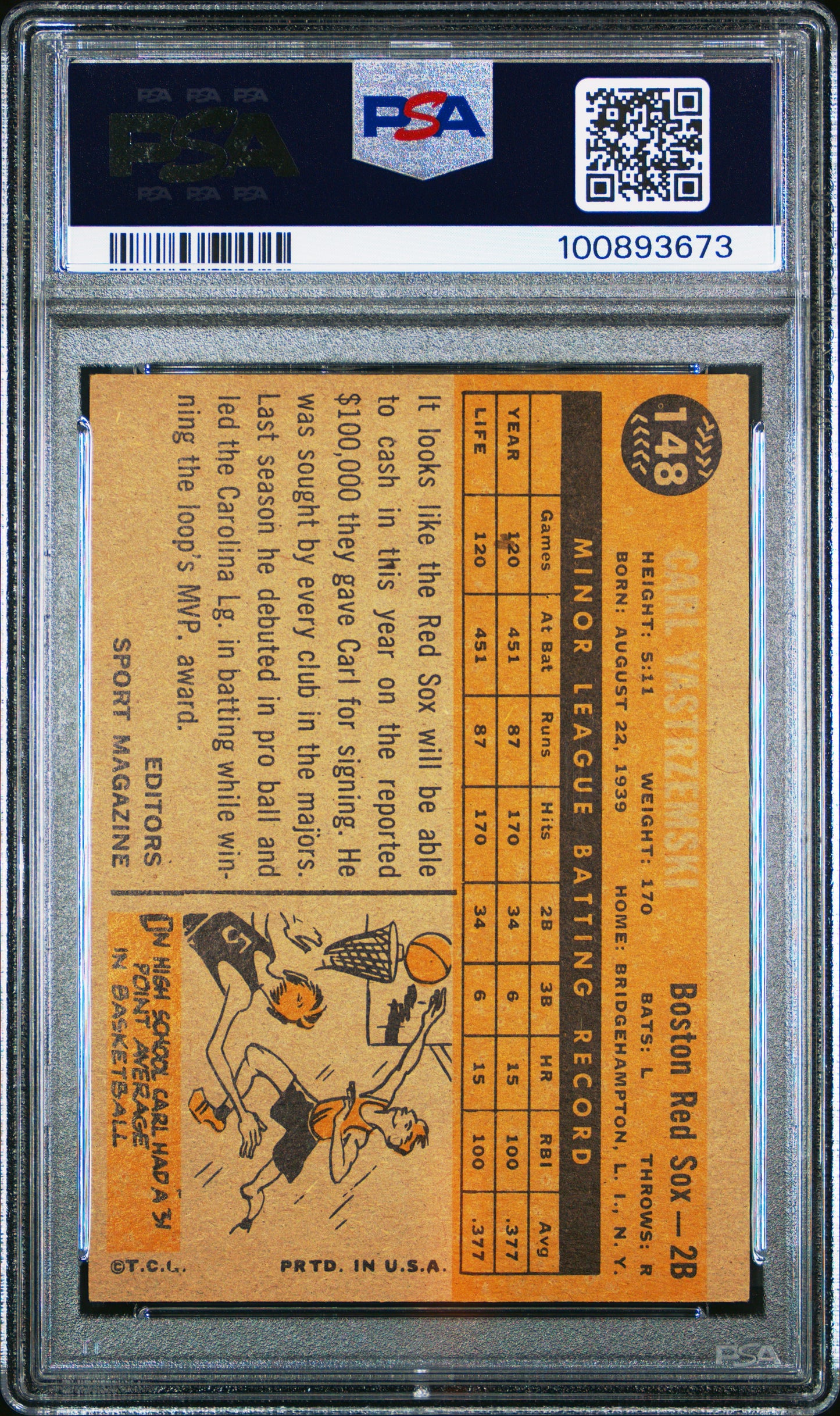 1960 Topps #148 Carl Yastrzemski Rookie Star RC / PSA 5 / C3673