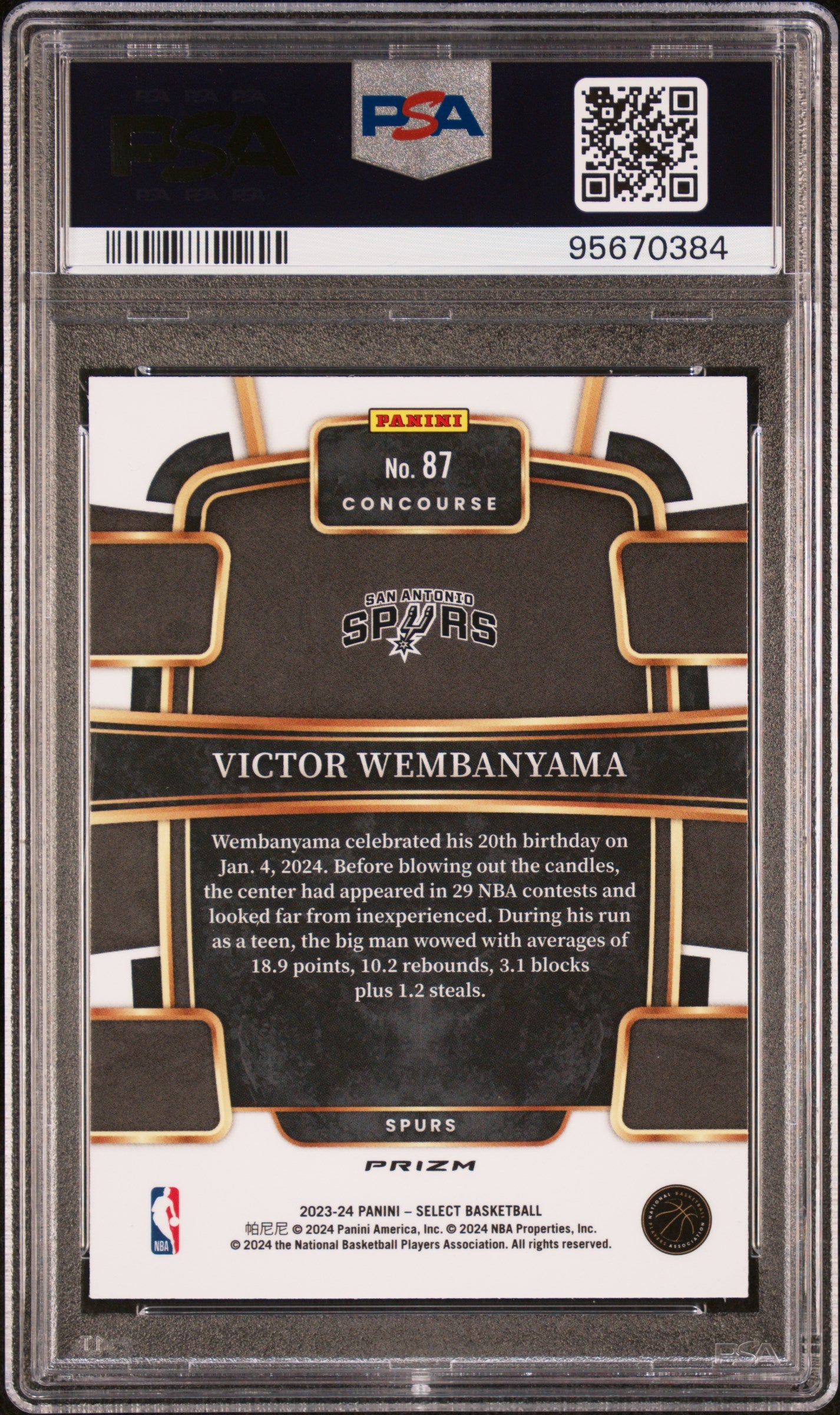 2023 Panini Select #87 Victor Wembanyama RC Silver Prizm / PSA 10 / C0384