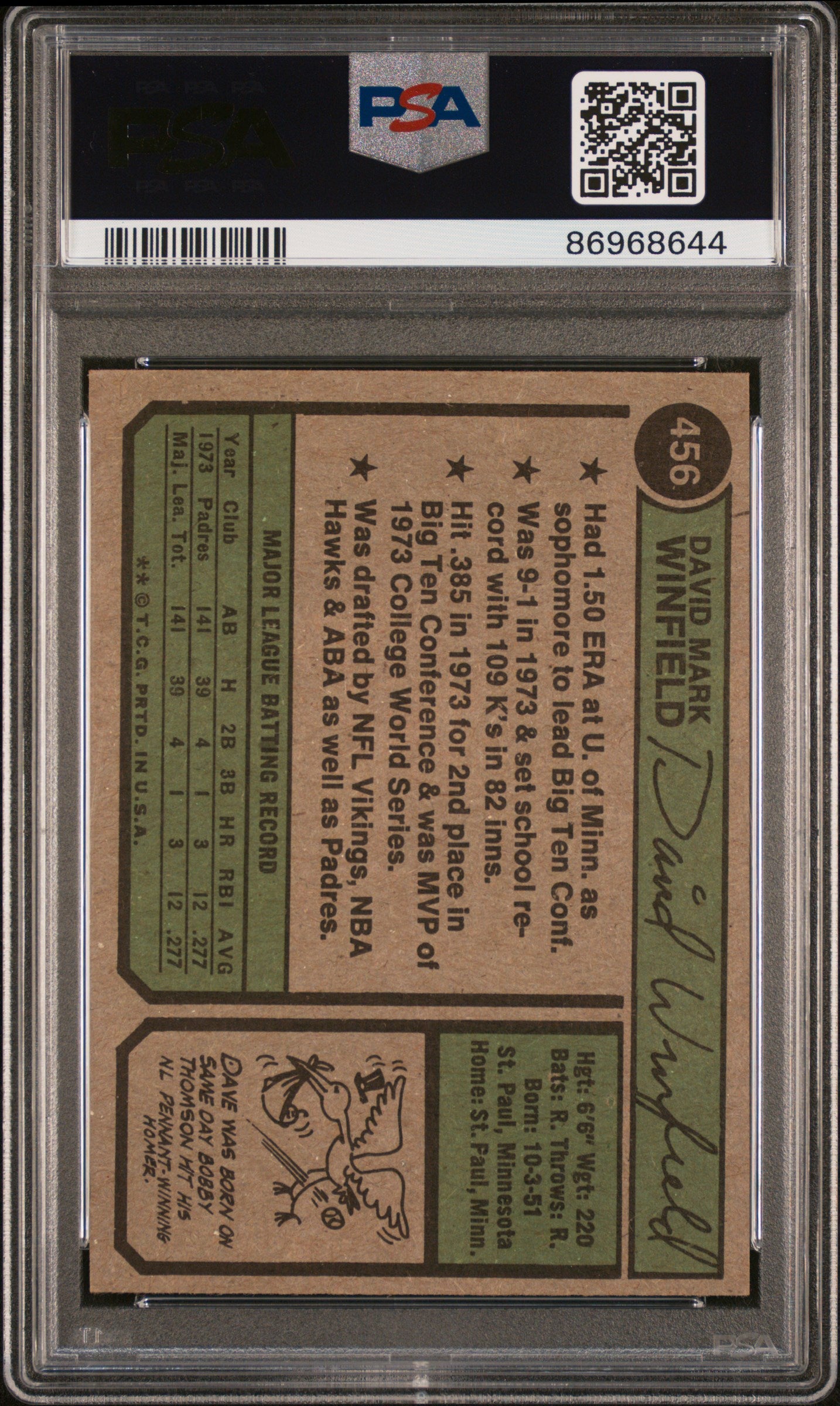 1974 Topps #456 Dave Winfield RC / PSA 8 / x8644