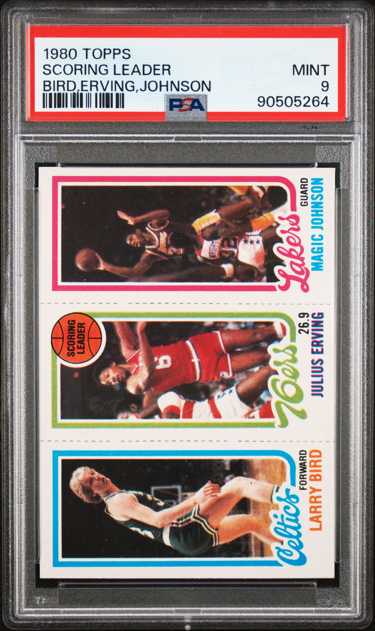 1980-81 Topps Scoring Leader Larry Bird RC, Erving, Magic Johnson RC / PSA 9 / SOLD