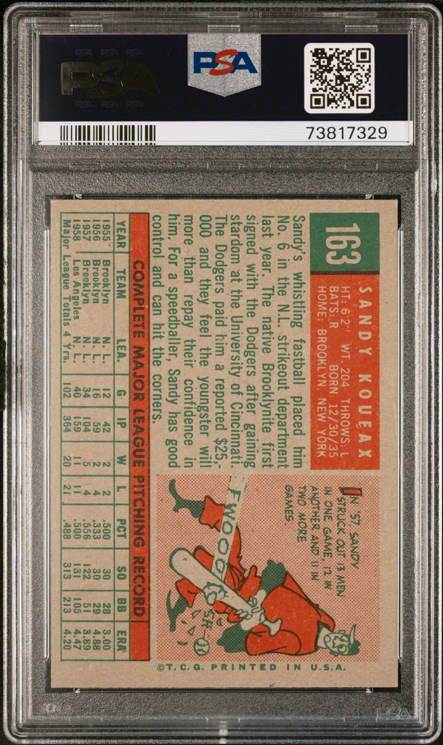 1959 Topps #163 Sandy Koufax / PSA 5 / C7329