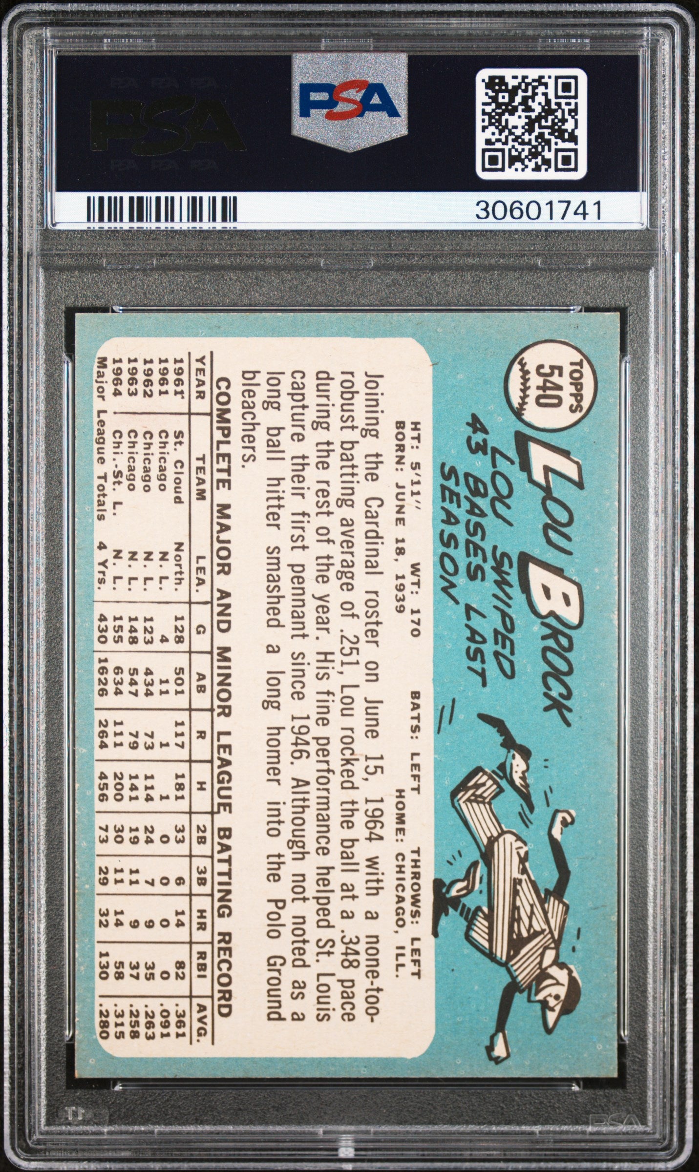 1965 Topps #540 Lou Brock / PSA 8 / C1741