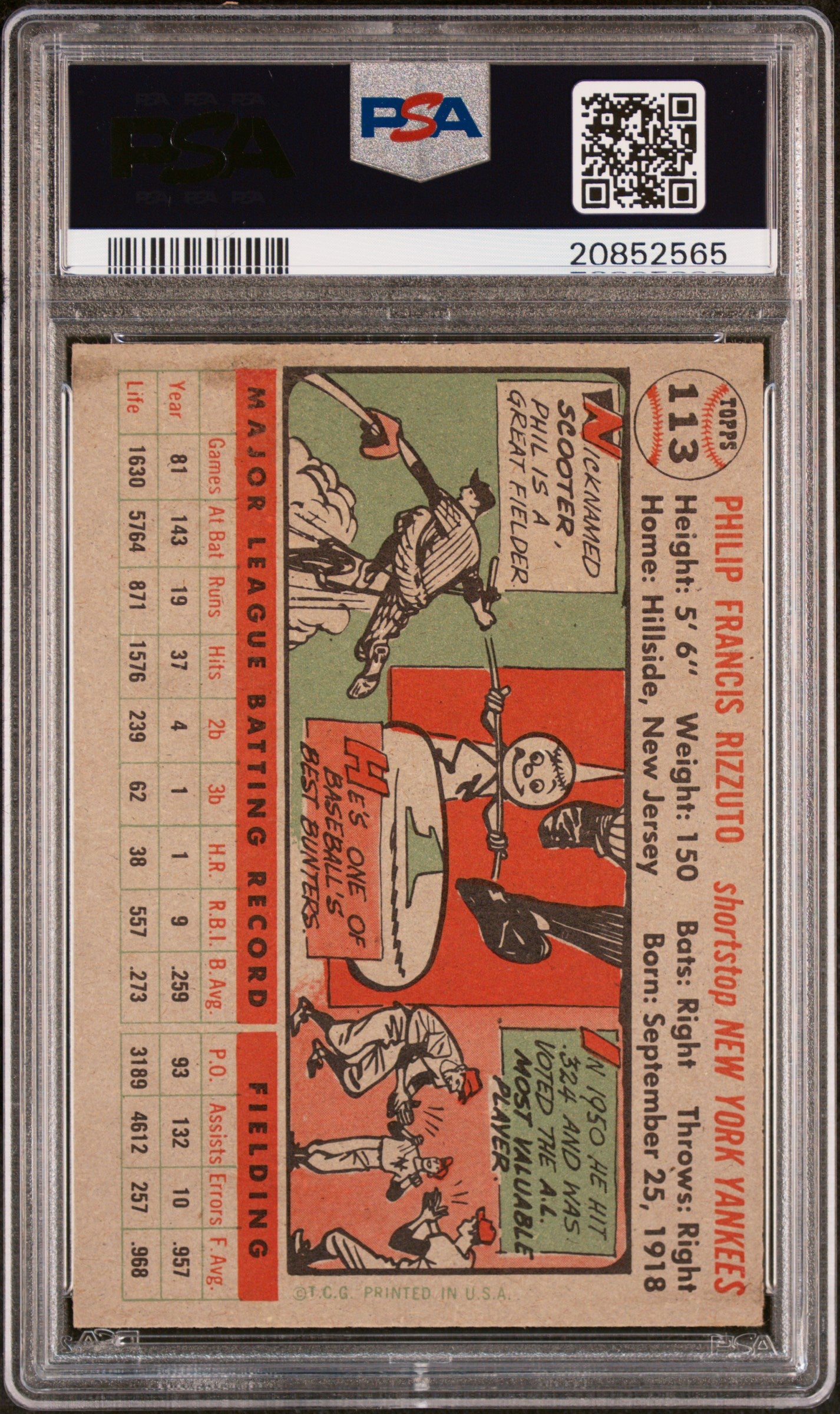 1956 Topps #113 Phil Rizzuto GB / PSA 5 / C2565