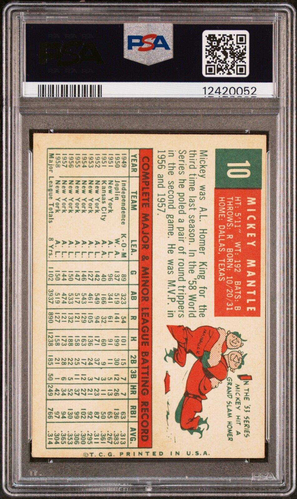 1959 Topps Mickey Mantle #10 PSA 5 Baseball Card / PSA 5 / SOLD