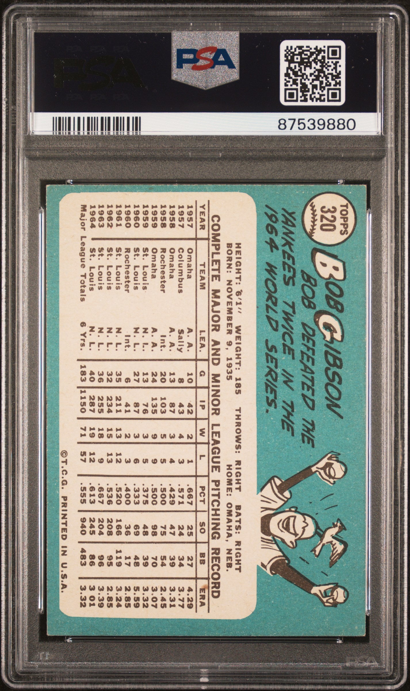 1965 Topps #320 Bob Gibson / PSA 6 / C9880