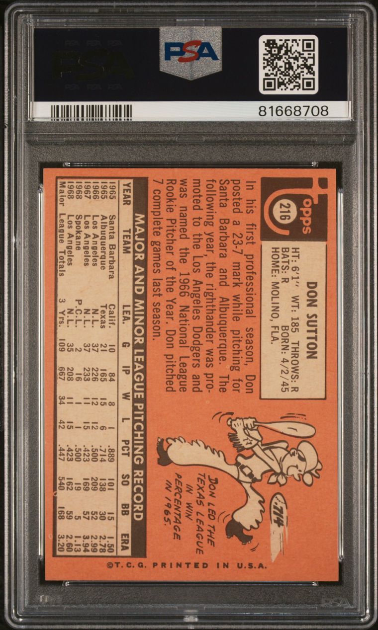 1969 Topps #216 DON SUTTON DODGERS / PSA 7 / C8708