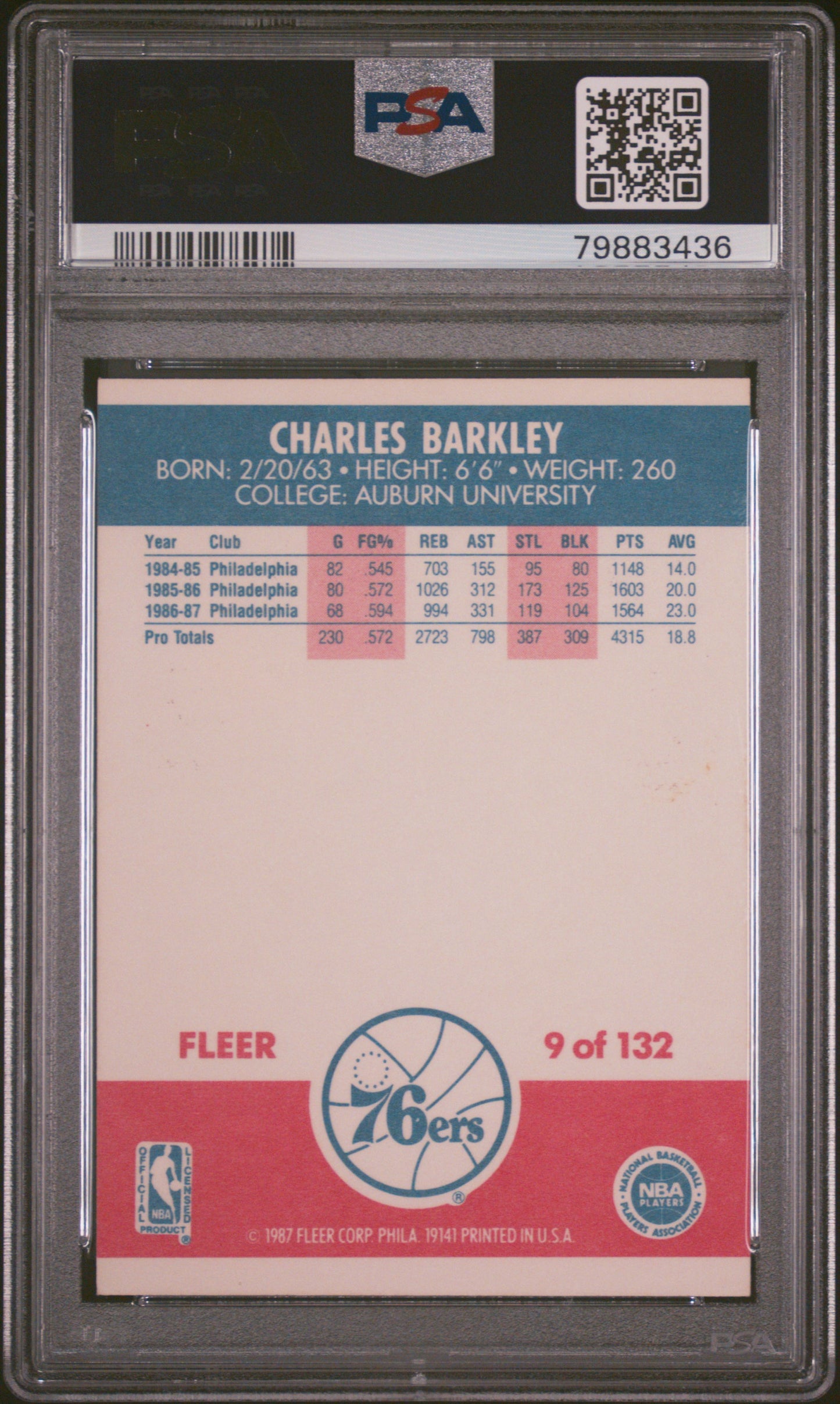 1987 Fleer #9 Charles Barkley / PSA 7