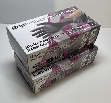 GripProtect PRECISE BLACK 5 mil NITRILE GLOVES, LARGE / LG 100ct Box - 2 PACK
