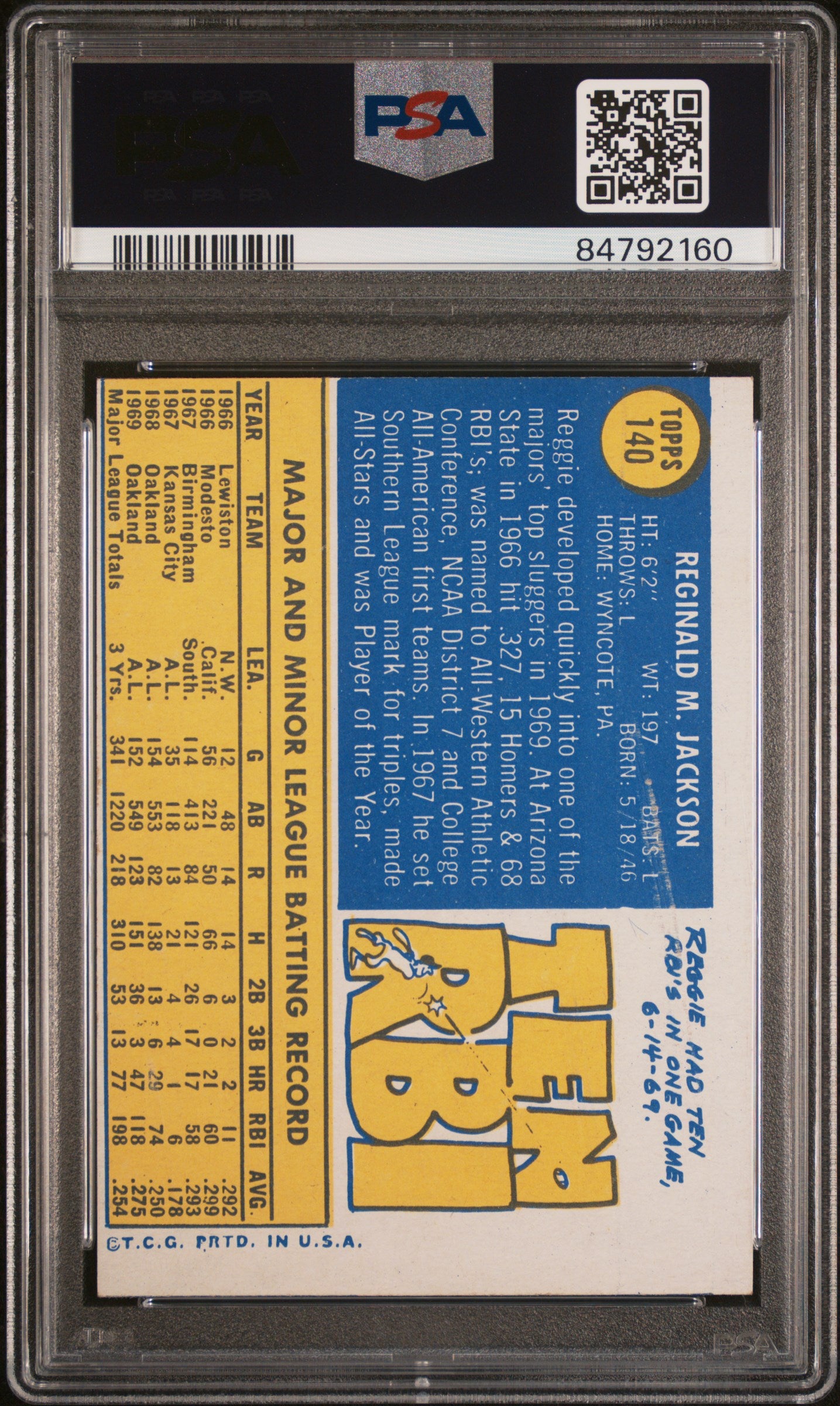 1970 Topps #140 Reggie Jackson (HOF) / PSA 8MC / C2160