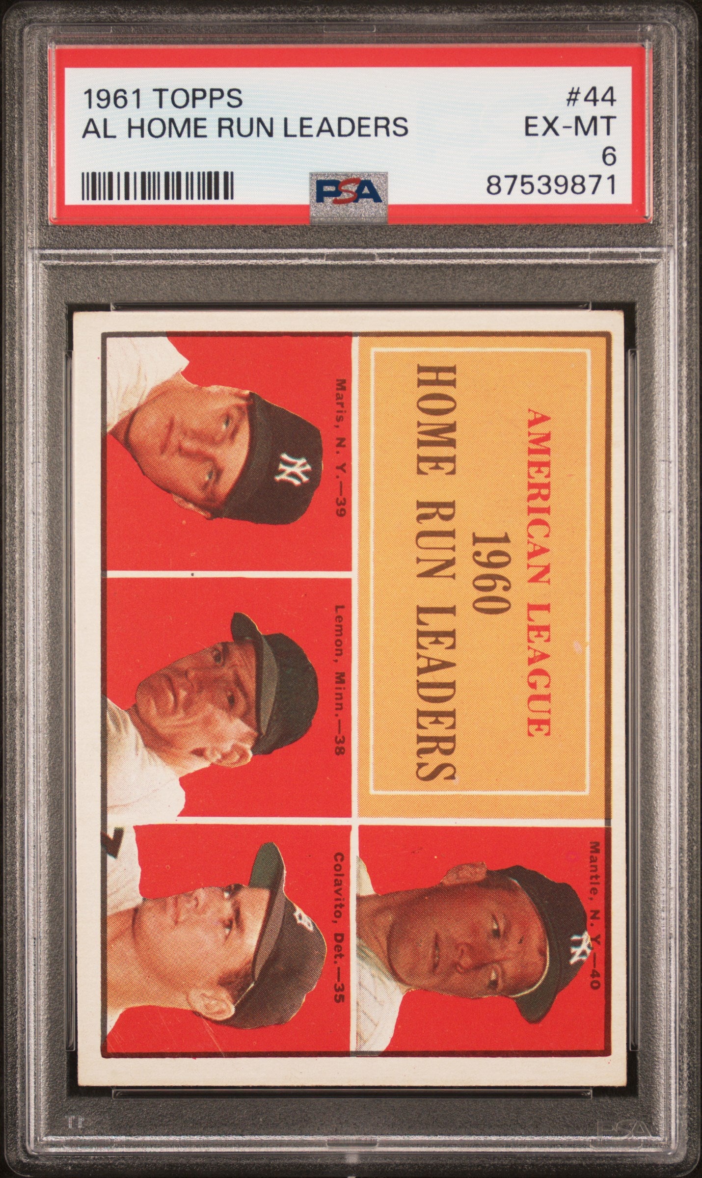 1961 Topps #44 League Leaders Mantle, Marris / PSA 6 / C9871