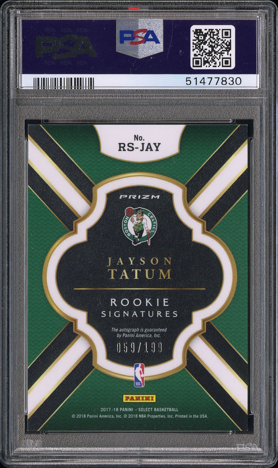 2017 Select #JAY Jayson Tatum RC Auto (#/199) / PSA 9 / C7830