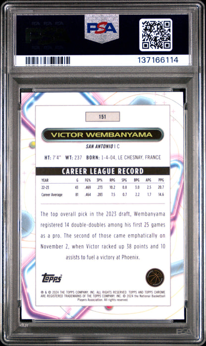 2023 Topps Cosmic Chrome #151 Victor Wembanyama RC Aqua (#/149) / PSA 10 / C6114