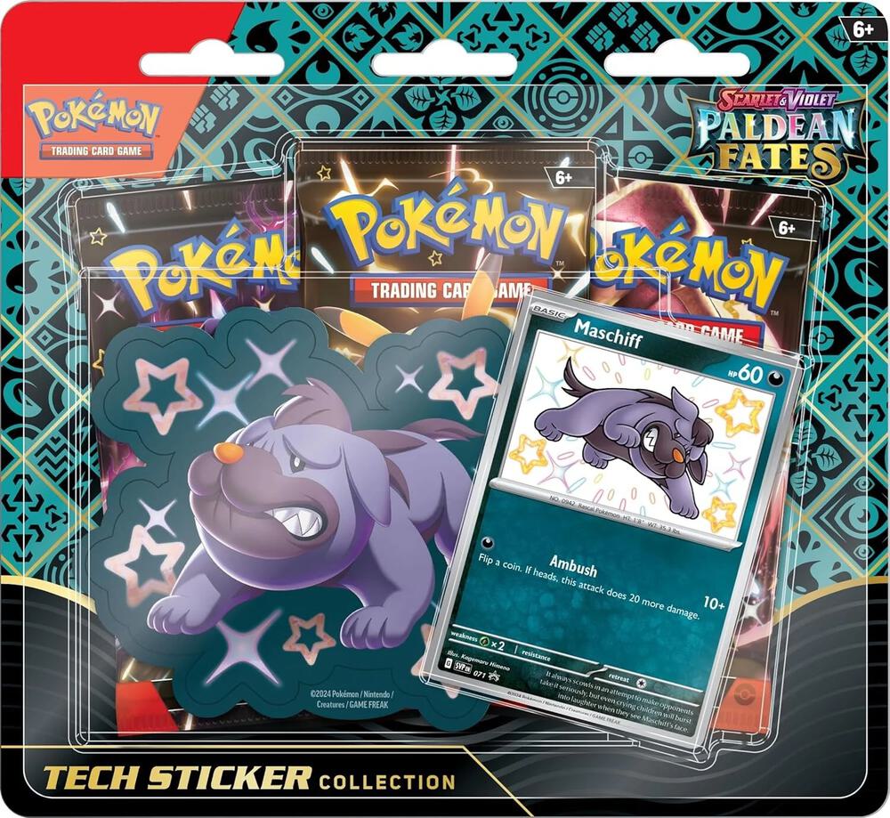 Pokemon SV Paldean Fates 3-Pack Tech Sticker Collection - Maschiff Promo