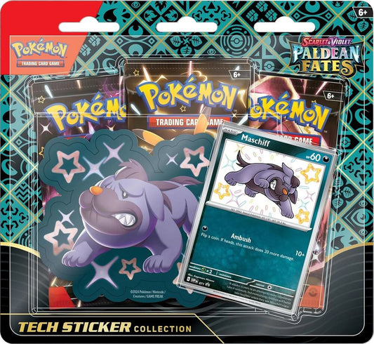Pokemon SV Paldean Fates 3-Pack Tech Sticker Collection - Maschiff Promo
