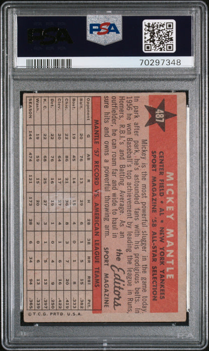 1958 Topps #487 Mickey Mantle All Star / PSA 1.5 / C7348