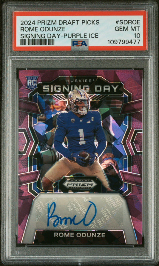 2024 Prizm Draft Picks #SDROE Rome Odunze RC Purple Ice Auto (16/99) / PSA 10 / C9477
