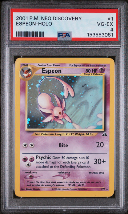 2001 Pokemon Neo Discovery #1 Espeon Holo / PSA 4 / C3081