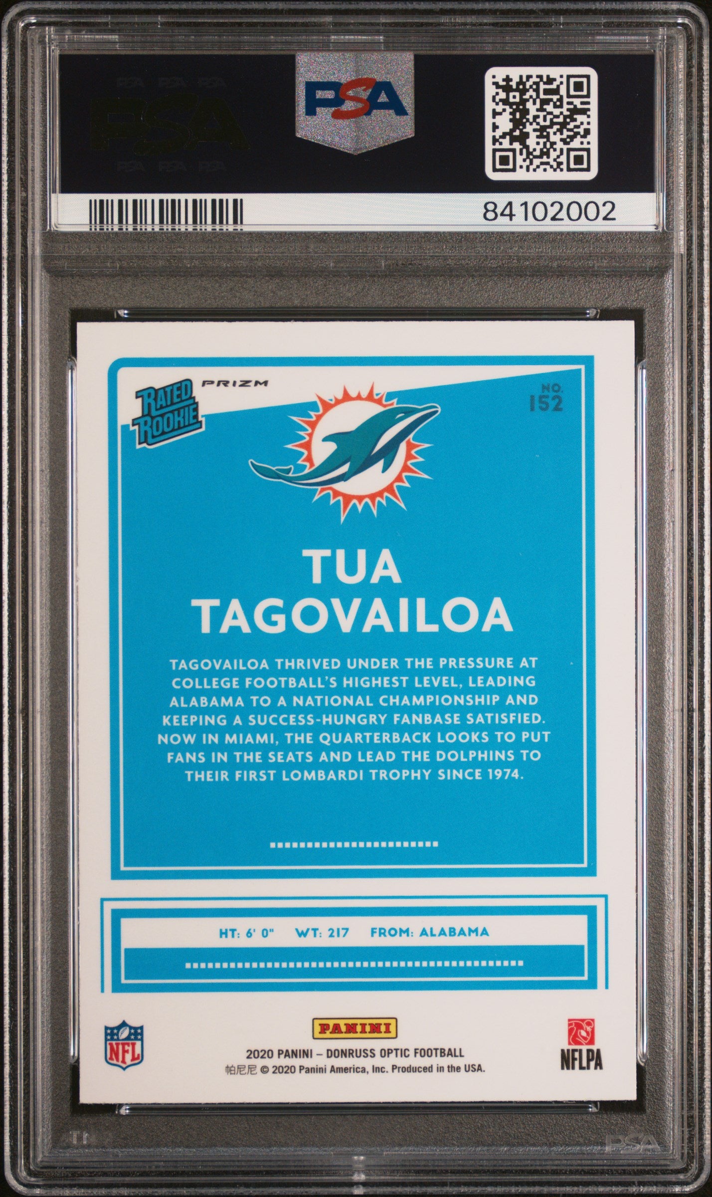 2020 Panini Donruss Optic #152 Tua Tagovailoa RC Purple Shock / PSA 10 / C2002